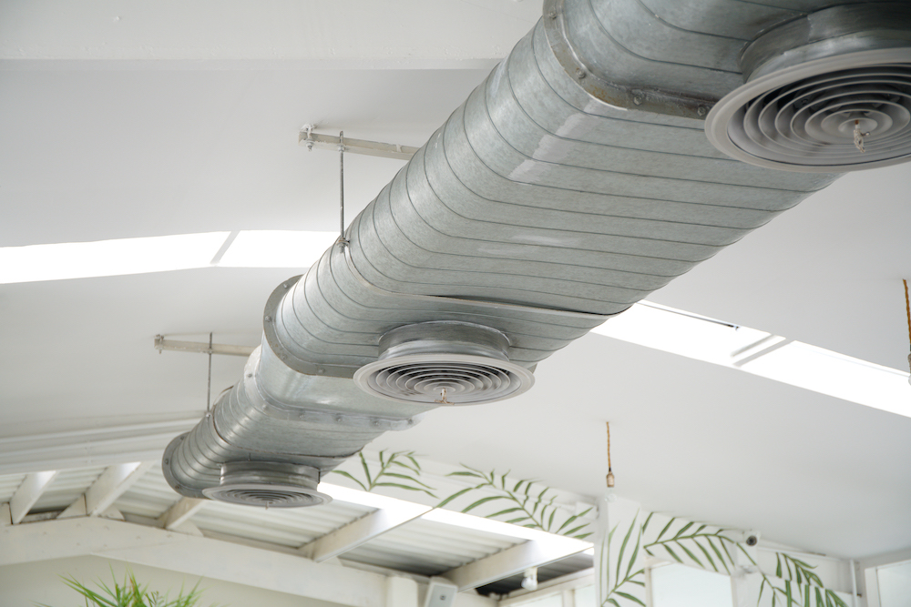 Air duct. Air Condition pipe line system flow industrial design, in white room